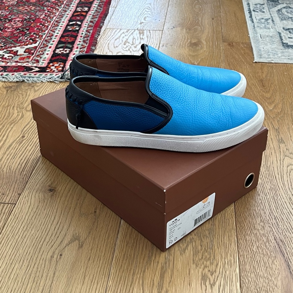 Coach Men’s Union Slip On Sneakers Azure Blue Leather Limited w/ Box - Size 10